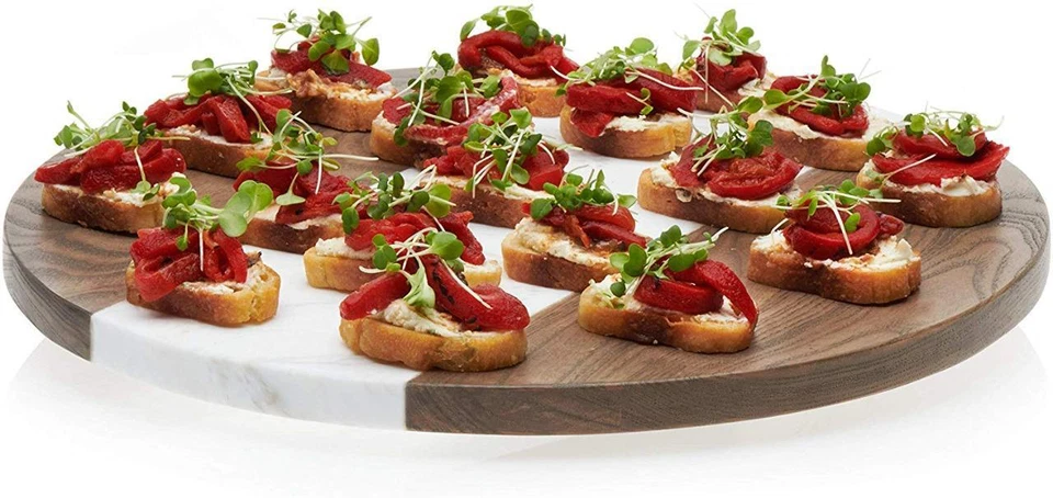 Libbey Prologue 15" Handmade Wood Marble Lazy Susan Table Centerpiece - Image 3 of 3