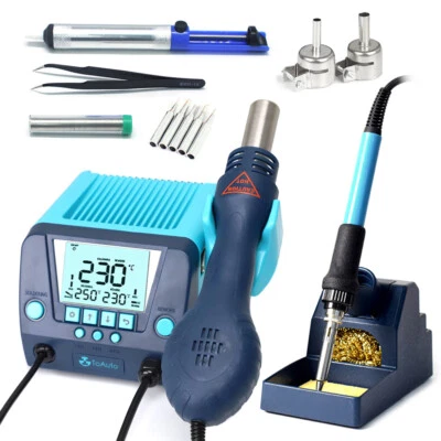 TOAUTO 2in1 SMD Rework Soldering Iron Hot Air Gun Station Kit Welding Adjustable Temp