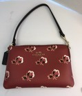 Coach F53430 Red Floral Print Top Zip Wristlet  6”X4”