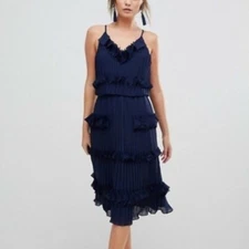 True Decadence NWT Premium Pleated Ruffle Skater Dress Navy Size 12