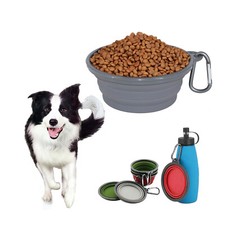2PCS Collapsible Silicone Dog Bowls 350ML with Plastic Rm and D-Ring - Foldable
