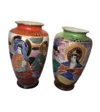 TWO VINTAGE SATSUMA VASES MADE IN JAPAN 8”