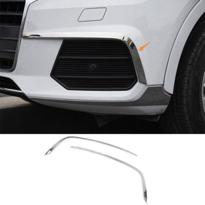 >For Audi Q3 2013-2017 2018 Silver Steel Front Fog Light Lamp Strip Trim 2PCS