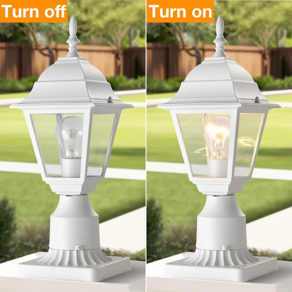 Paquete de 2 luces de poste blancas para exteriores impermeables con base de muelle de 5,9" para porche Foto 4 de 4