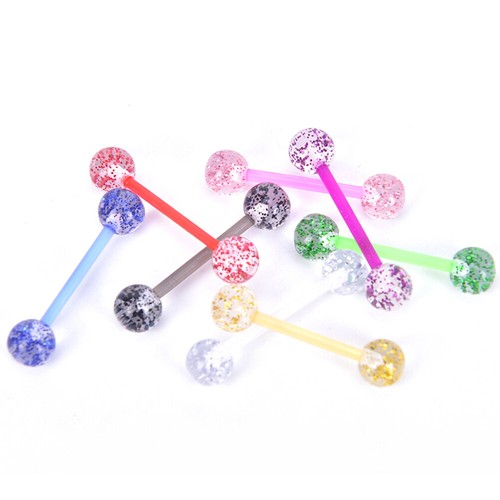 8PCS/Set Colorful Glitters Acrylic Barbell Ball Tongue Rings Piercing Jewel SY - Picture 5 of 6
