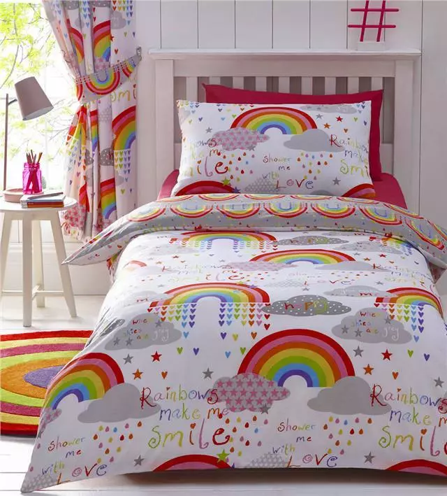 Girls duvet cover sets rainbows bright bedding curtains