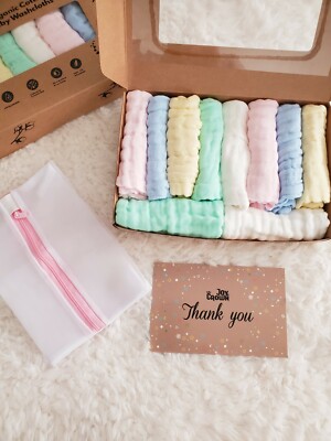 10pc Organic Baby Muslin Washcloths Cotton Wipes Soft Any Age Face Towel 12x12in