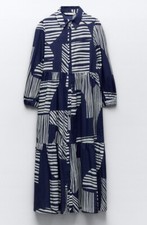 ZARA NEW WOMAN SS23 BLUE PRINT SHIRT DRESS Size L REF:2183/246