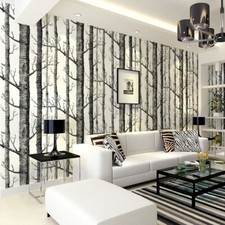 Grey Wood Birch Tree Wallpaper Forest Textured 3D Effect Wall Background Decor