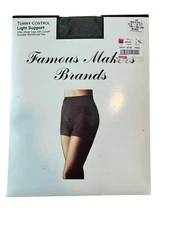 Famous Makers Brands Tummy Control Lt Support Black Pantyhose Sz Med/Tall NWOT
