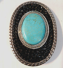 Turquoise Stone Belt Buckle in Decorative Border - Ornate Buckle