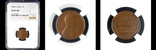 1909-S VDB NGC AU53BN (PURE BROWN)- LINCOLN WHEAT SMALL CENT