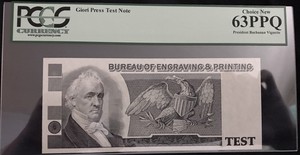 Giori Test Note Pr Buchanan Bureau Of Engraving Note Pcgs 63 Ppq - image is loading giori test note pr buchanan bureau of engraving