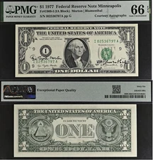 1977 $1 Federal Reserve Note - PMG 66EPQ - Dual Autograph - Morton / Blumenthal