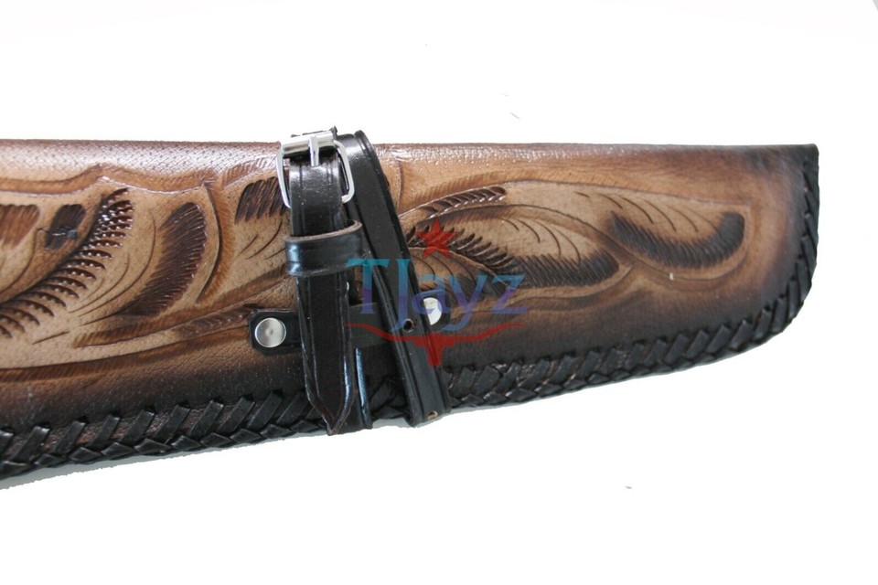 Engraved Leather Rifle Scabbard – Western Style For 16-20" Barrel Lever Action Rifles & Shotguns, Brown