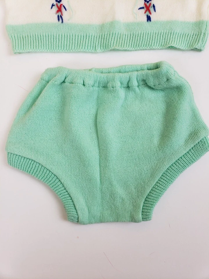 Conjunto tejido vintage Love hilado bebé 2 piezas 0-3 meses verde menta bordado Foto 2 de 4