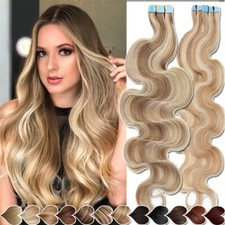 THICK 150g Wavy Tape In Human Hair Extensions Skin Weft Remy Full Head Virgin US