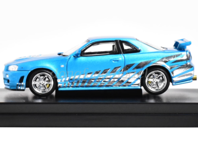 Modèle Réduit Voiture Nissan Skyline GTR R34 VSpec II 1:64 - Métal Bleu, Motorhelix 2023, Neuf
