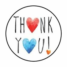 48 THANK YOU BLUE RED HEARTS ENVELOPE SEALS LABELS STICKERS 1.2" ROUND