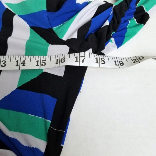Alfani Geometric Print Blouse Size S Blue Green White Black Abstract Modern Chic - Picture 10 of 11