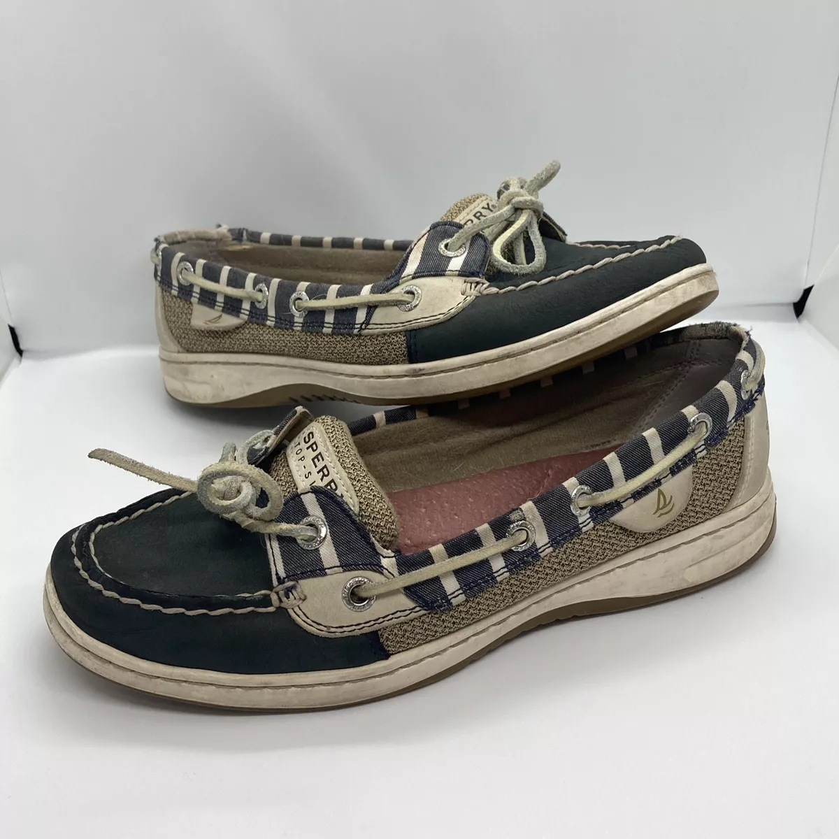 SPERRY TOP SIDER Women s Leather Fabric Slip On Boat Shoes 7 Blue