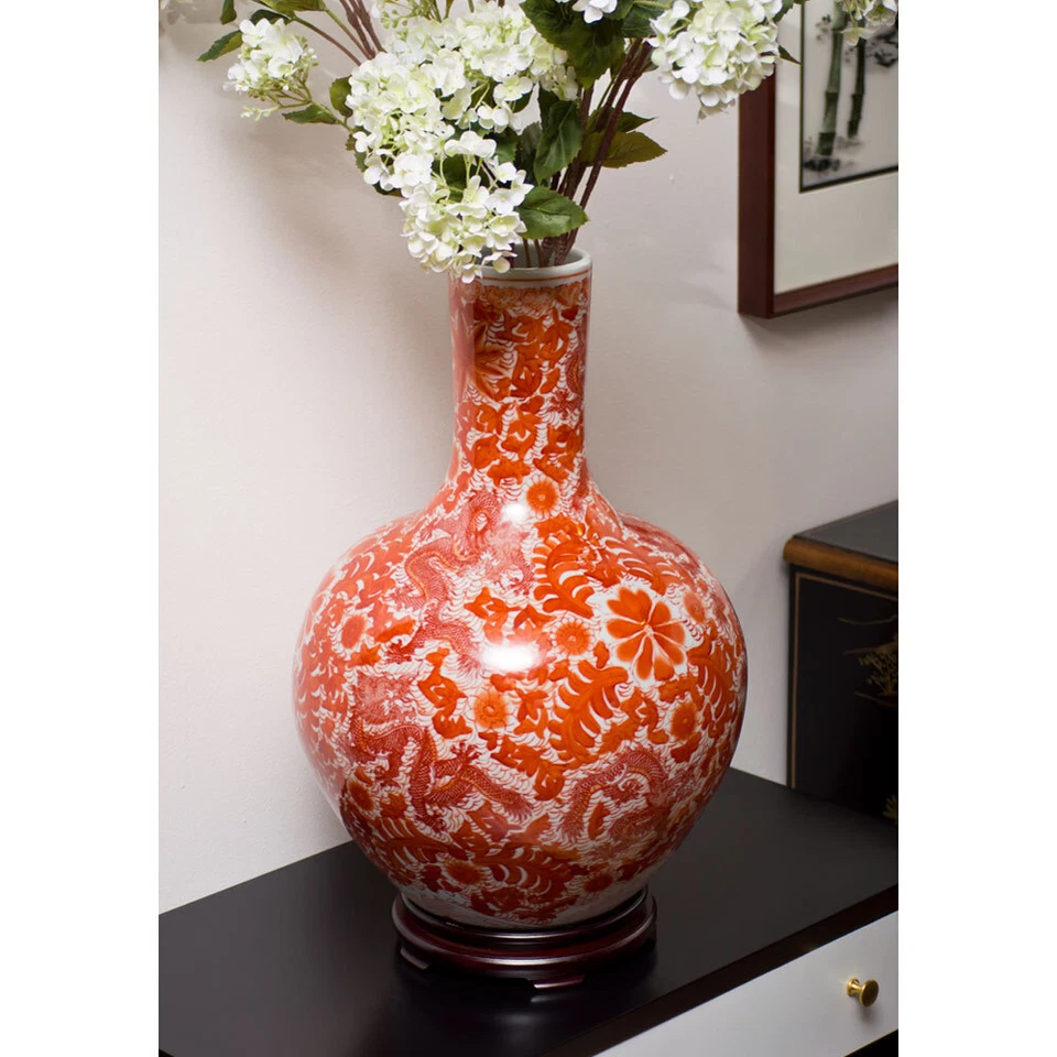 VENDEDOR DE EE. UU. - Jarrón templo de porcelana dragón chino imperial rojo y blanco Foto 4 de 4