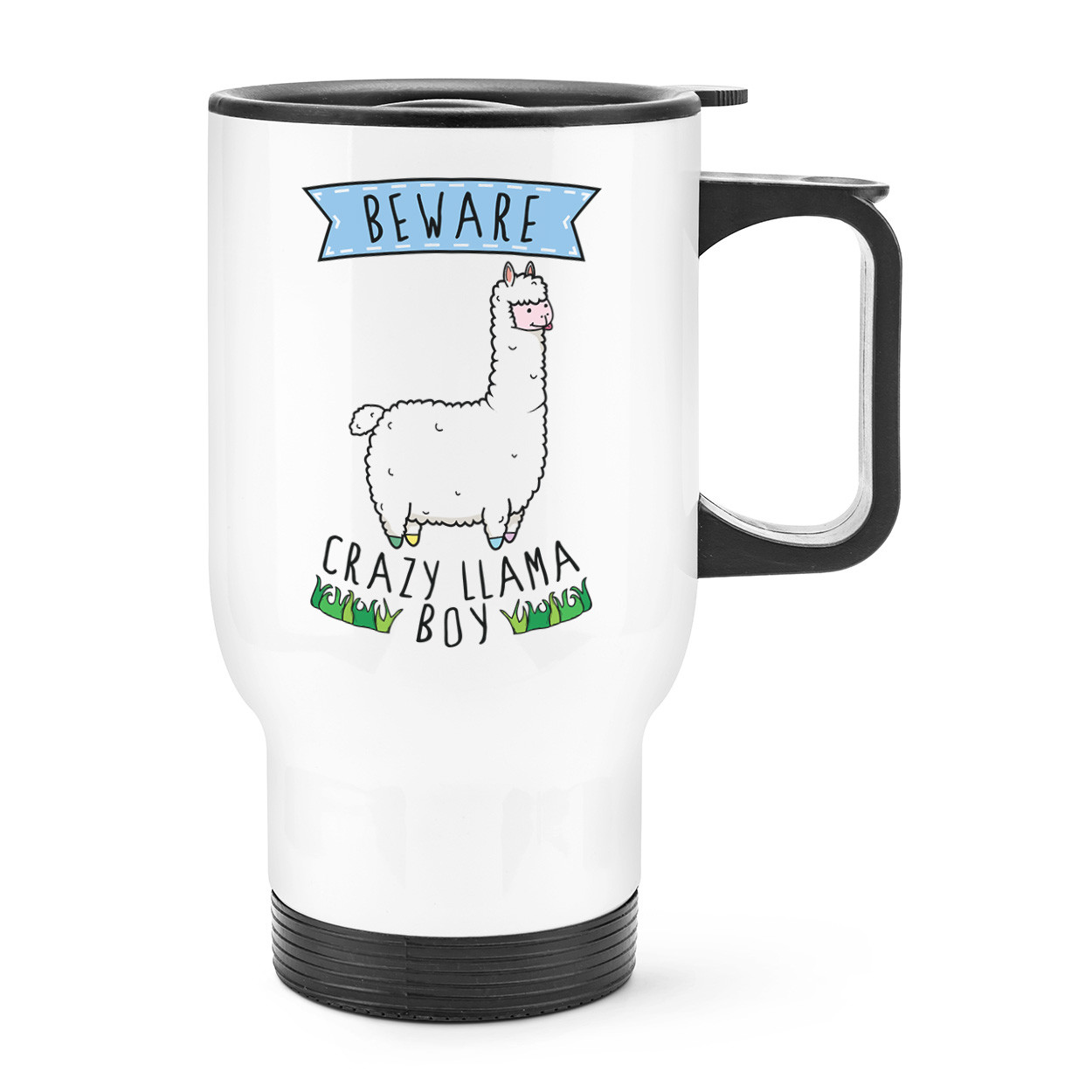 Beware Crazy Llama Boy Travel Mug Cup With Handle - Funny Thermal Flask Alpaca