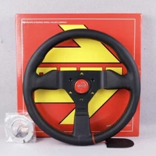 330mm Leather Flat Racing Steering Wheel Red Stitch Fit for Omp hub MOMO Hub ND