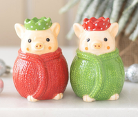 Christmas Schweine In Decken - Keramik Salz- & Pfefferstreuer - Neu