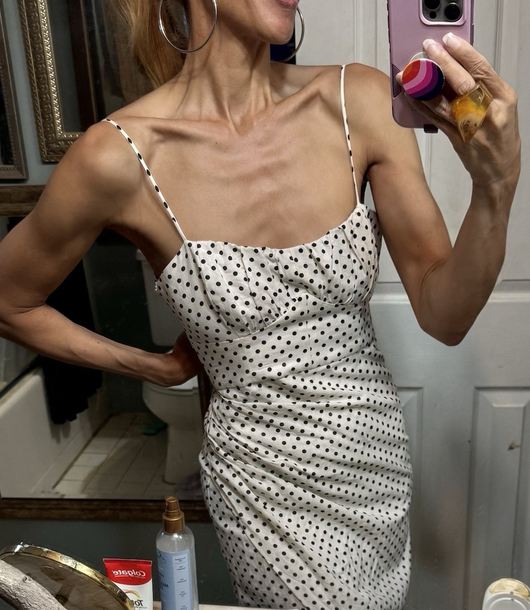 Zara Morocco Polkadot Bustier Ruched Slit Dress Bodycon Midi Open