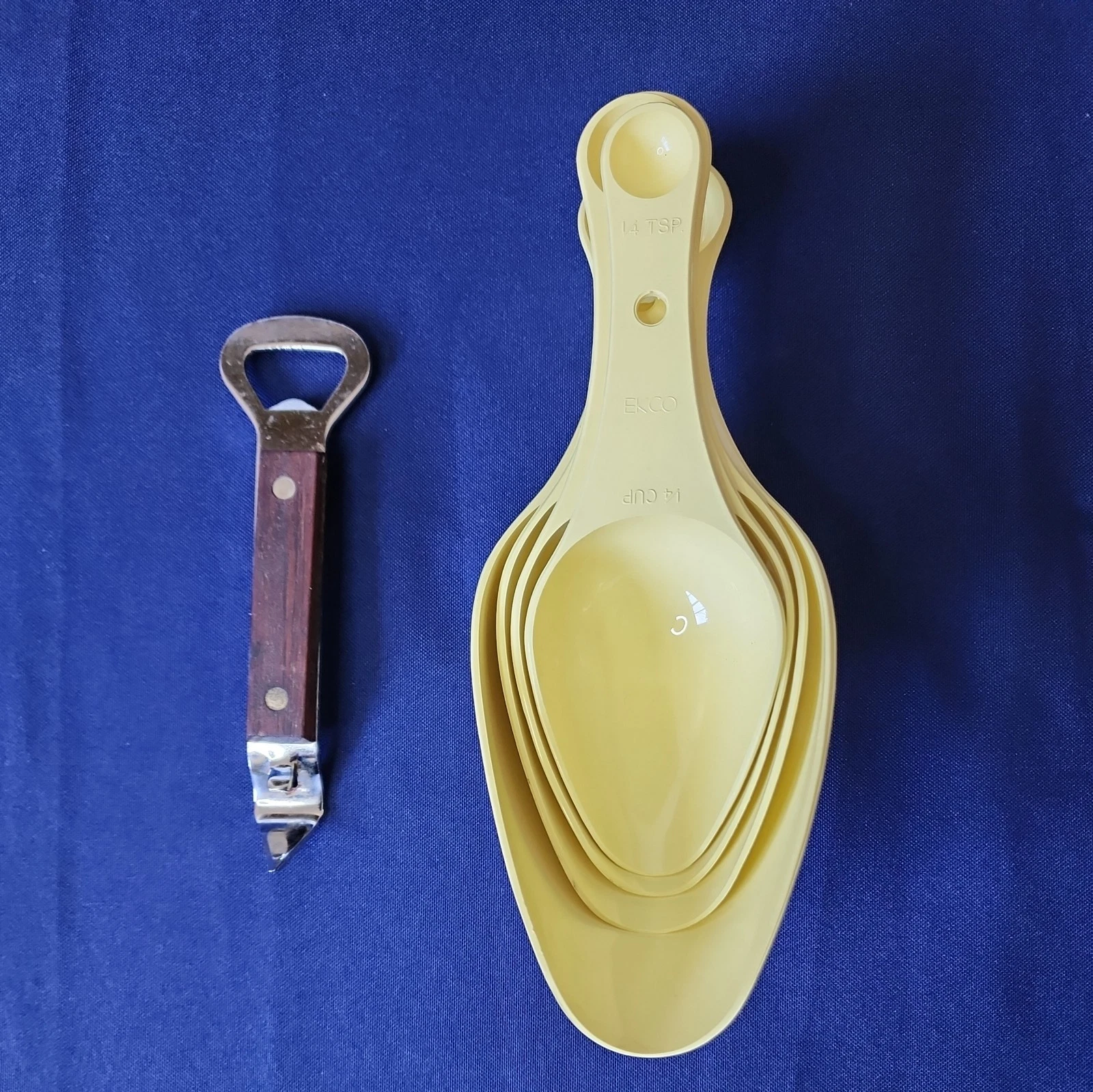 Vintage 70s EKCO Yellow Plastic Measuring Cups Set of 4 and PhoenixWare Opener