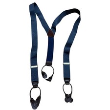 Vintage Men's Navy Blue Patterned Adjustable Suspenders Braces Button Tabs