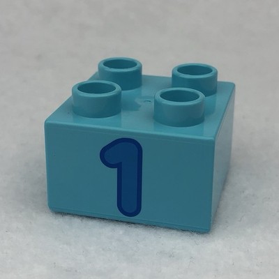 LEGO 3437pb062 Medium Azure Duplo, Brick 2 x 2 W/ Dark Azure Number 1 (x1)