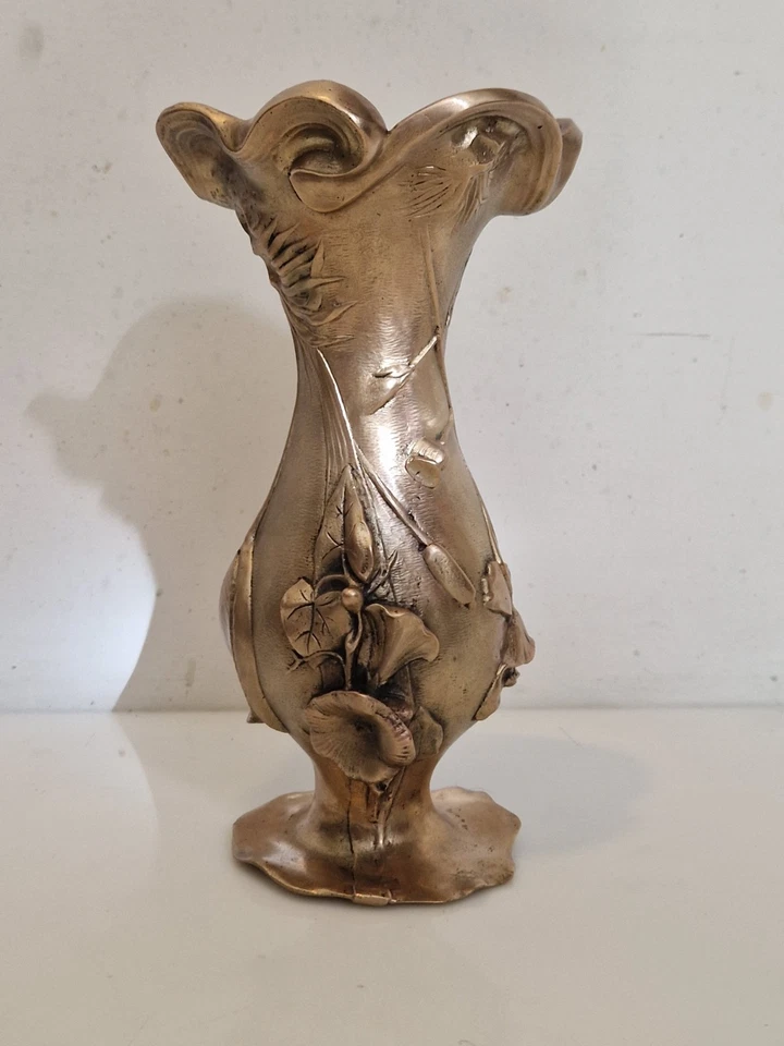 Art nouveau - Vase bronze massif décor de fleurs de pavots - H. 23,5 cm - 1900 - Photo 2/4