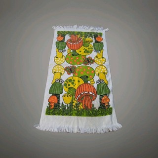 Vintage 70s Mushroom Hand Towel Groovy Retro Botanical Floral Cotton 15x25