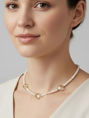 Baka Designs NEW Swarovski Hearts and Pearl Necklace 14 1/2'' NWT Womens & Girls
