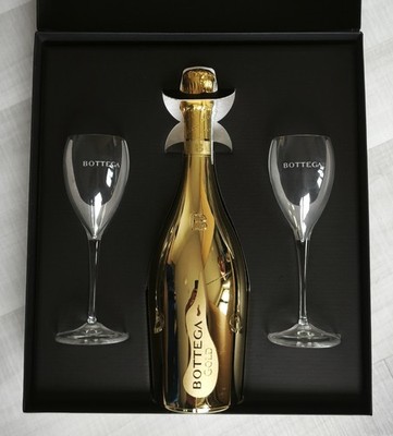 Bottega   Prosecco Gold in schwarzer Geschenkbox mit 2 Gläsern   0.75L Flasche