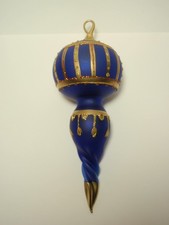 Hanging Finial Cobalt Blue  Gold Glitter Glass Ornament