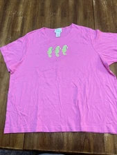 The Quacker Factory QVC XXL Seahorse Embroidered T-Shirt Pink Short Sleeve