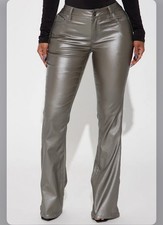 Fashion Nova Low Rise Flare Pants Women's Size Medium Silver Metallic