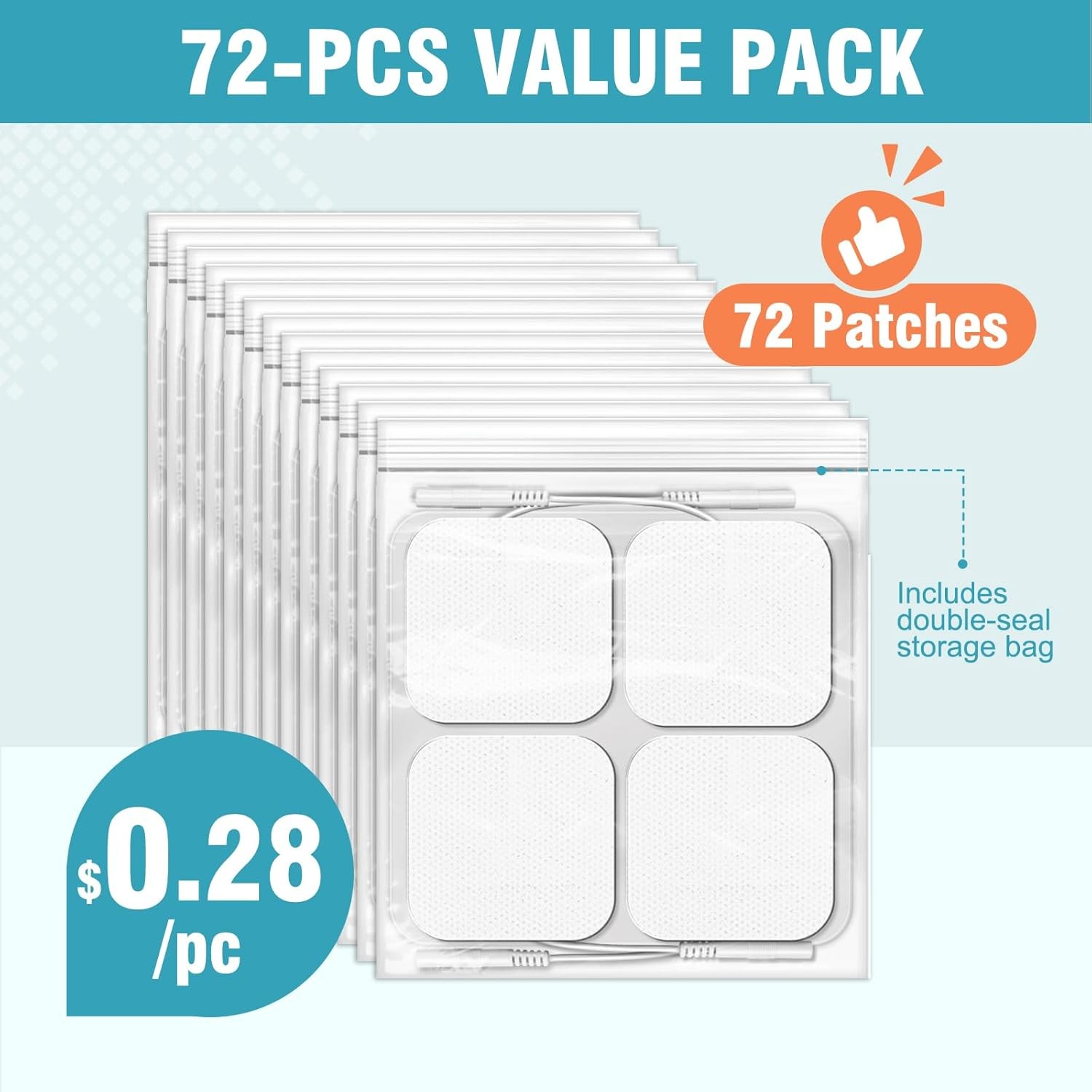 72PCS TENS Unit Pads (2"x2"), Reusable Self-Adhesive Electrodes with... 