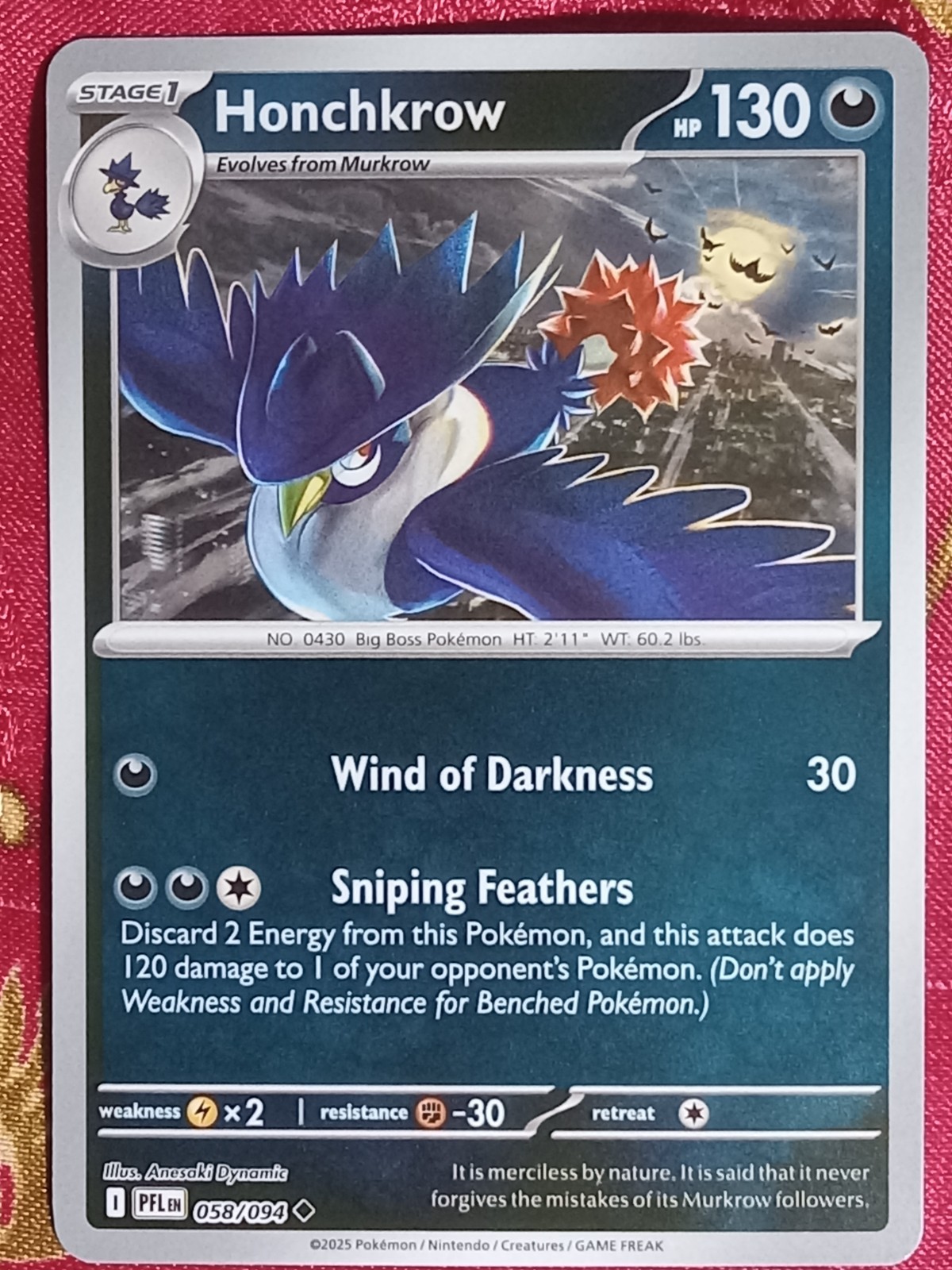 Honchkrow REVERSE Foil 058/094 Pokemon Mega Evolutions Phantasmal Flames card