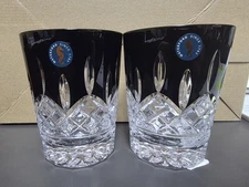 Waterford Lismore Black Double Old Fashioned Crystal Glasses Set of 2 New