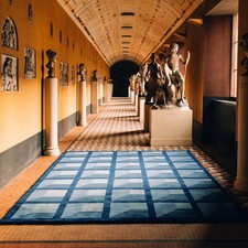 Handmade Modern Blue 8x10 Geometric Mid Century Minimalist living Room Area Rug