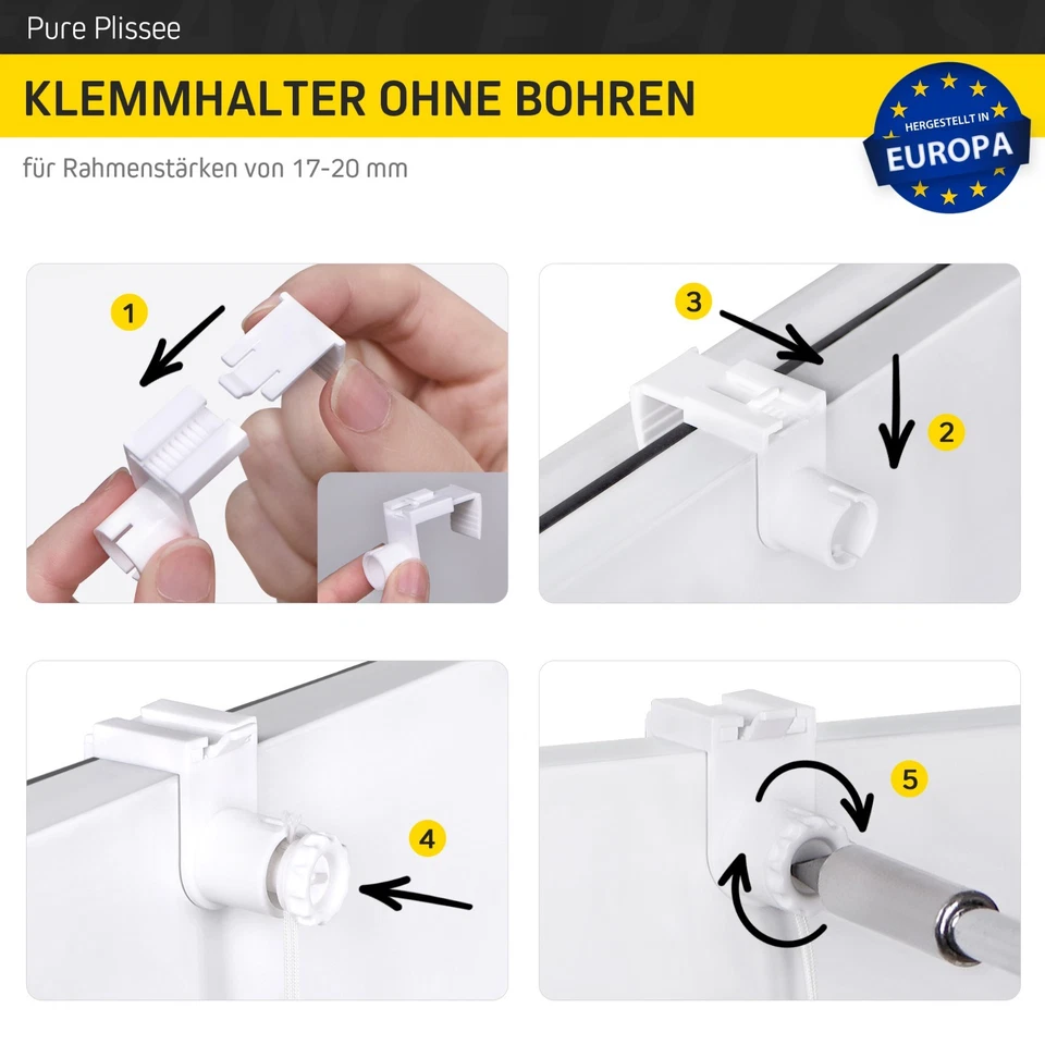 Plissee ohne Bohren Klemmhaltern Fenster Tür Verspannt Plisseerollo Polyester - Bild 4 von 4