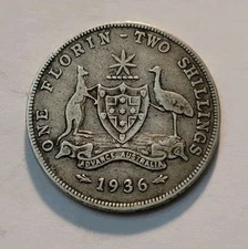 1936  Australia 1 Florin  World Silver Coin