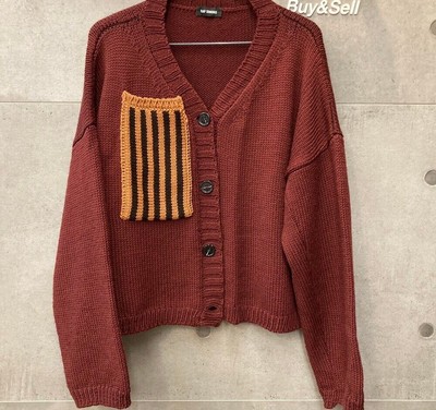 Raf Simons Woll-Pocket Streifen Cardigan Burgunder F010433 148410208