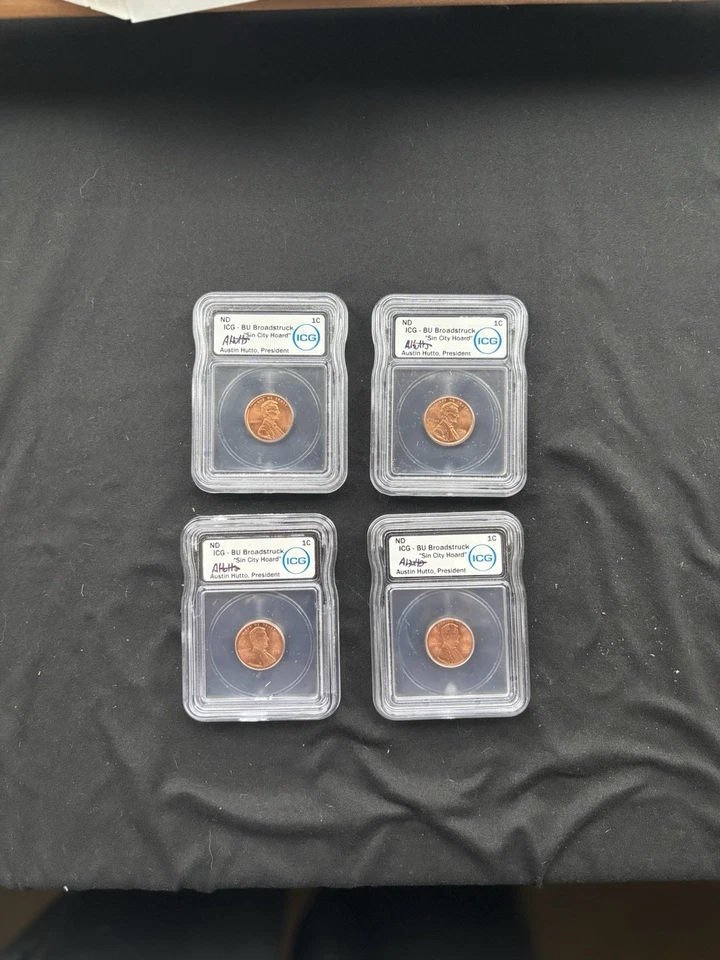 Lot Of (4) 1998 ICG BU Broadstruck “Sin City Hoard” Penny  Austin Hutto Signed - Image 2 of 2