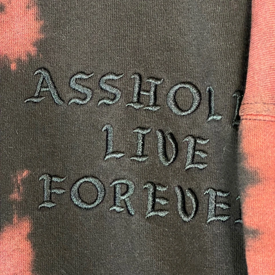 As*holes Live Forever" Graphic Tie Dye Hoodie Devil Horns Oversized Embroidered - Image 4 of 4