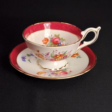Coalport Cup & Saucer Scalloped Hand Painted Red Floral Spray Gold 1891-1919 HTF